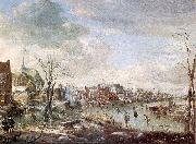 Aert van der Neer with Golfers and Skaters oil on canvas